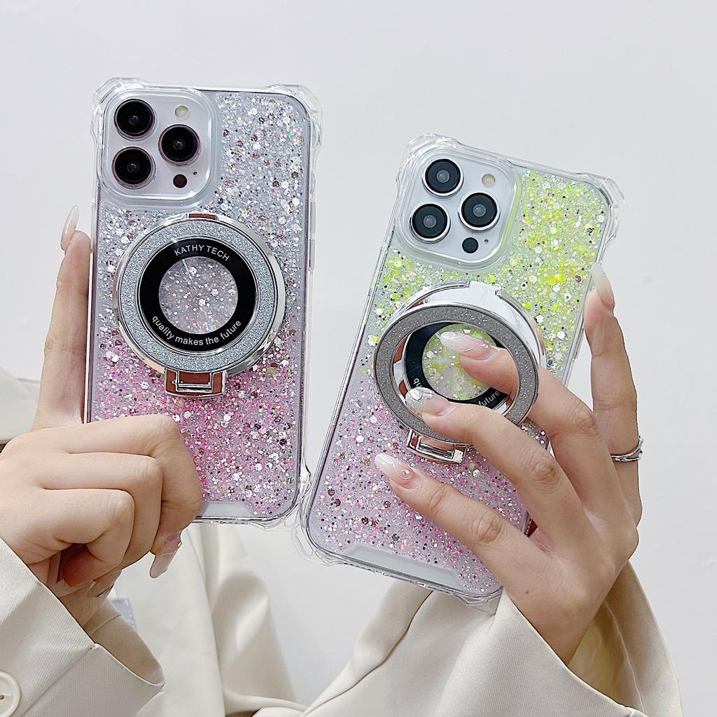 Wholesale Phone Case for iPhone 14 Pro Gradient Color TPU+Acrylic Cover Compatible with MagSafe Ring Kickstand