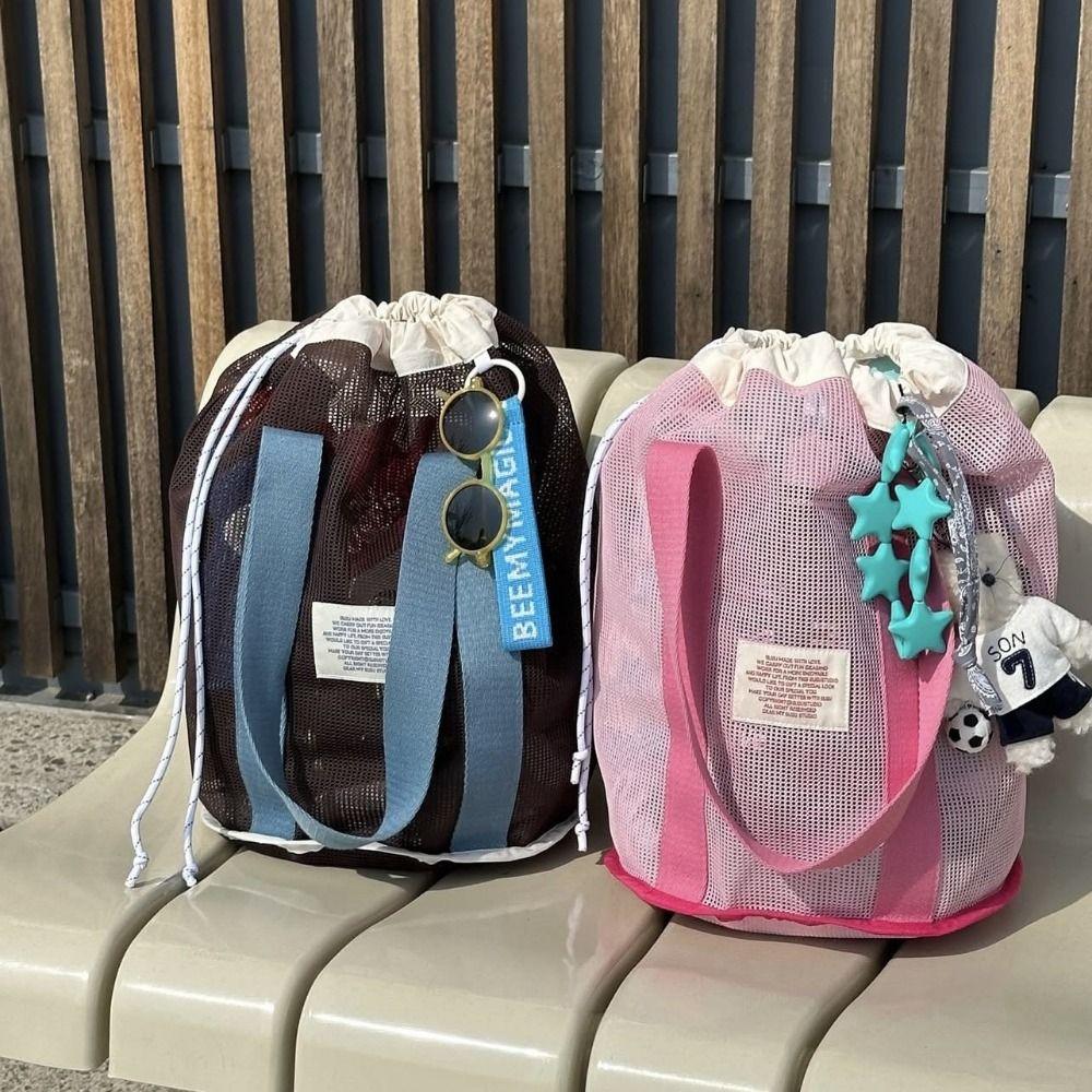 Drawstring Beach Net Bag Ins Mesh Clothing Pocket Lightweight Swimming Mesh Tote Outdoor