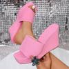 Women's New Summer Square-toed, Peep-toed, Fashionable, One-line and Versatile Wedge Slippers
