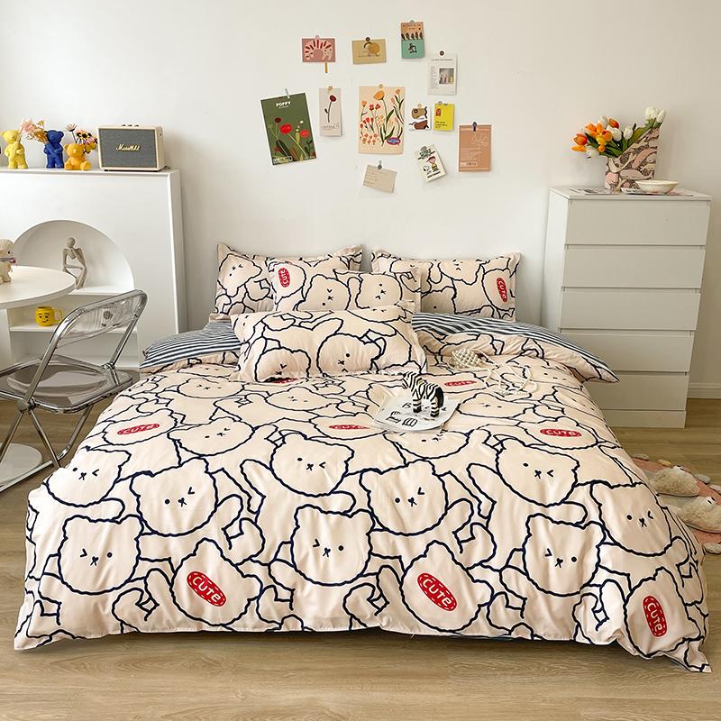 Kawaii Bumping Rabbit Cartoon Bedding Set Duvet Cover Sheet Pillow Cases Bed Linen Set