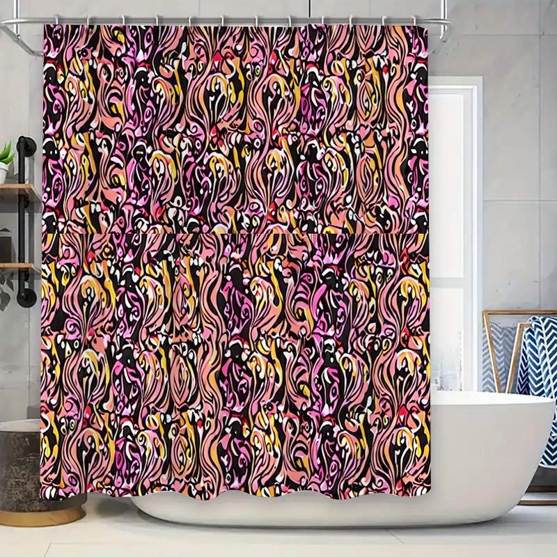 Black Pink Bath Mat Decorative Shower Curtain Set Waterproof for Bathroom Liner 3D Printed Design Home Decoration Accessories
