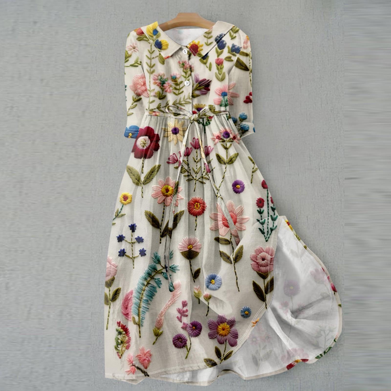 Женское модное платье с 3D-моделированием в стиле ретро с цветочным принтом и пуговицами — фото 9