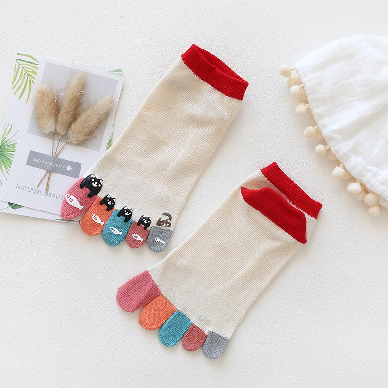 Korean Style Women's Cartoon Toe Socks - Colorful, Dot Design, Five-Finger Style