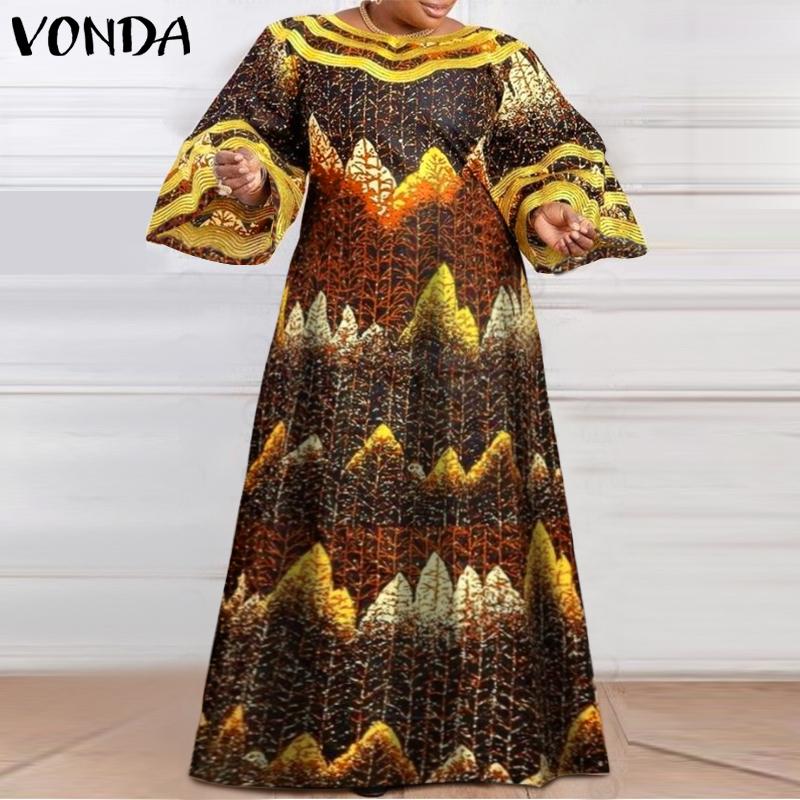 

VONDA женское мешковатое платье макси с длинным рукавом и принтом листьев