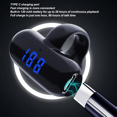 Słuchawki bezprzewodowe z klipsem, otwarte ucho, Bluetooth 5.2, przewodnictwo kostne, bezbolesny, bardzo długi czas czuwania, sportowe słuchawki z klipsem i wyświetlaczem cyfrowym