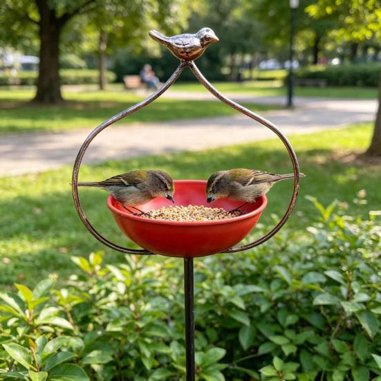 Yousheng Bird Feeder Garden Stake with Iron Bracket Deep Bowl Feeder Rust-Resistant Food And Water Holder for Courtyards And