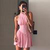 Womens 2026 Fall Solid Color Sexy Backless Tie Ruffle Bodycon Mini Dress Party Date