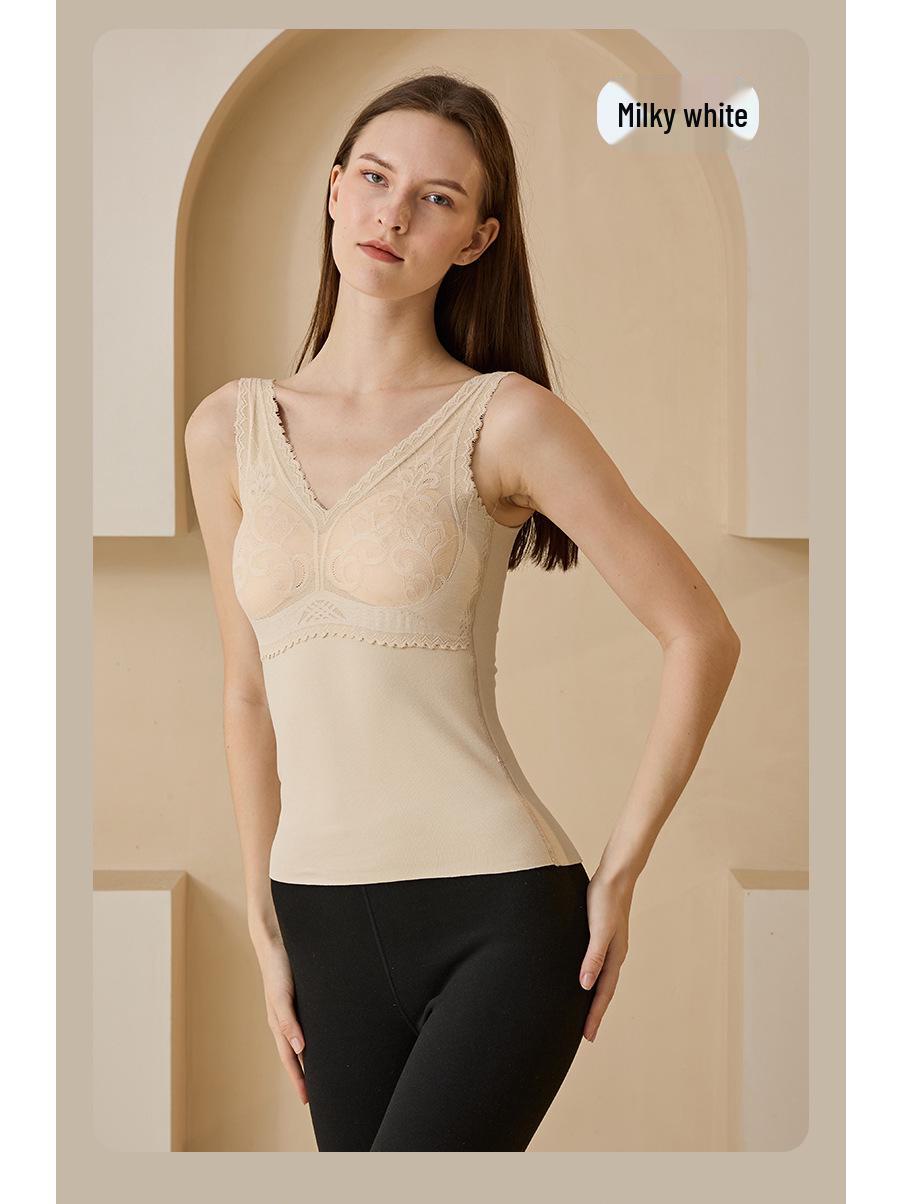 

Women s Warm Vest with Chest Pads - Velvet & Polar Fleece Seamless Top for Autumn/Winter One size 80-140
