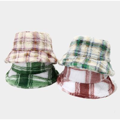 Plush Plaid Fisherman Hat Ladies Autumn and Winter Fashion Hat To Keep Warm All-match One Size Fisherman Hat