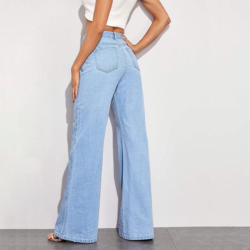 High waist wide leg jeans summer new thin mopping straight versatile retro drape men and women