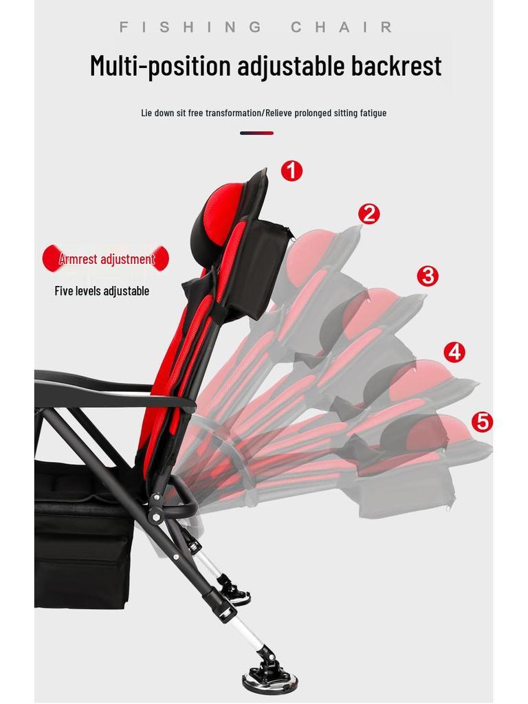 European Style Carbon Steel Folding Reclining Fishing Chair: Portable, Multi-functional, All-Terrain Design.