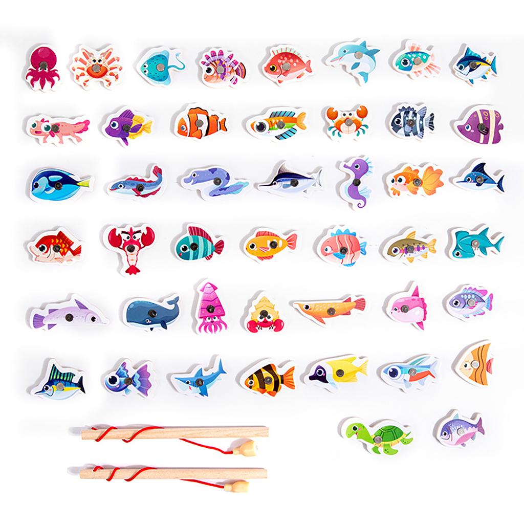 45Pcswooden Children'S Fishing Toys, Early Education Teaching Aids, Parent-Child Interactive Fishing Games