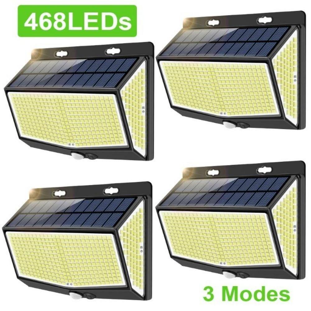 4pcs 468 LED Solar Light Outdoor Solar Lamp with Motion Sensor Waterproof Solar LED Light 3 Modes Sunlight Powered for Garden Decor