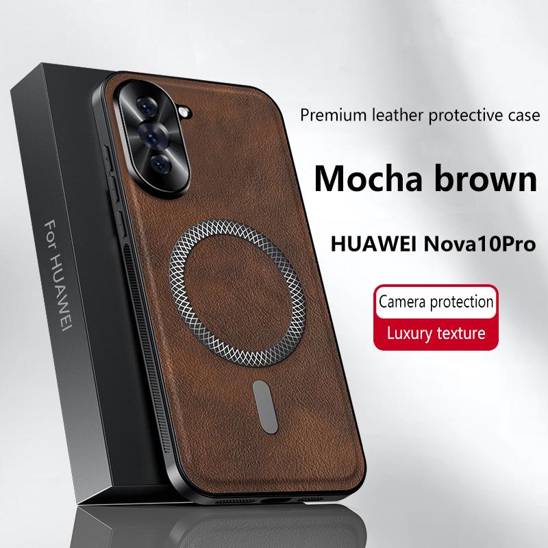For Huawei Nova 10 & Nova 10 Pro Case Magnetic Elegant Leather Wear-Resistant Lens Fully Covered Non-Slip Grip Edge Cover Shell
