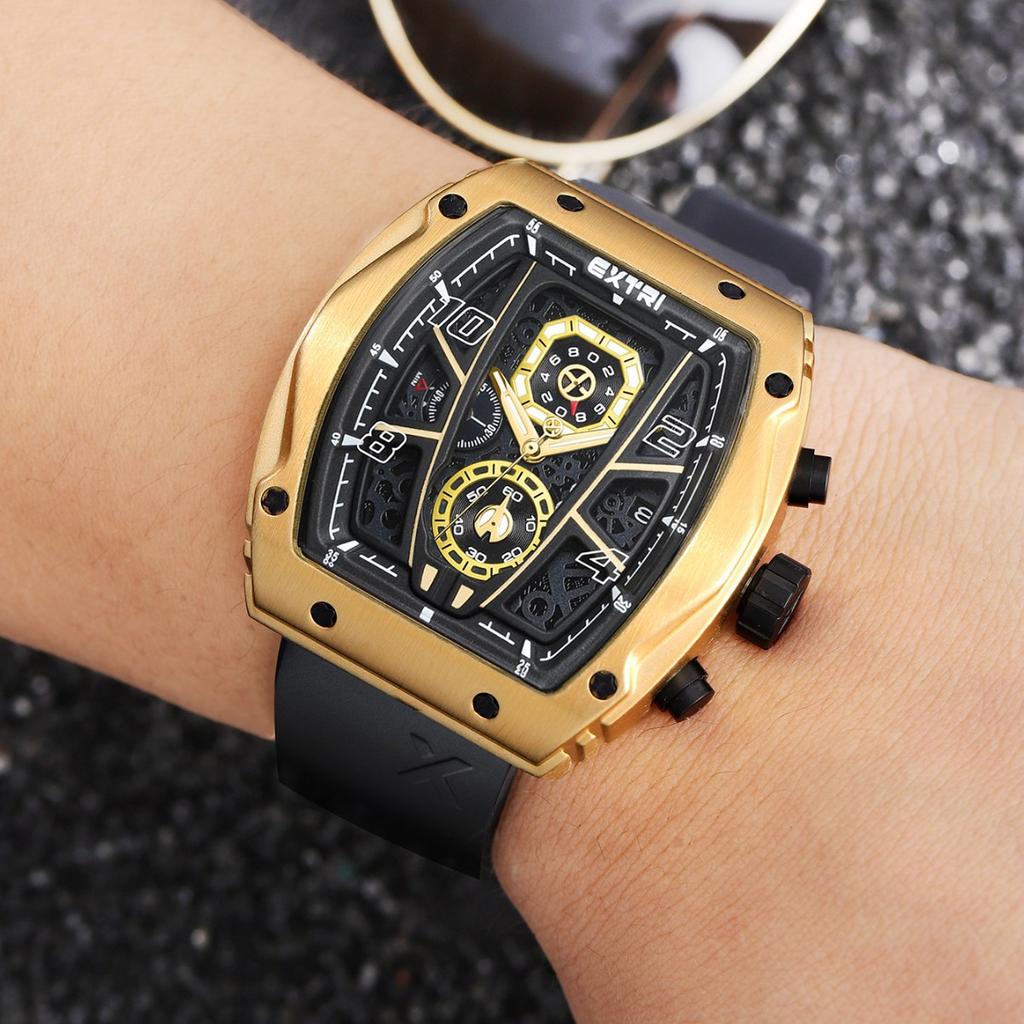 Extri Men'S Silicone Strap Watch Fashion Waterproof Luminous Quartz Watch