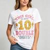 Basic Top Shiny Glitter Text Balloon Graphic Ten Double Digits Birthday Gift For Girls Party Wear Comfort Short Sleeve Tops