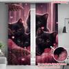 Black Cat Rose Heart Pattern Print Drapes Room Darkening Window Curtains for Home Decor,Rod Pocket Blackout Curtains Bedroom