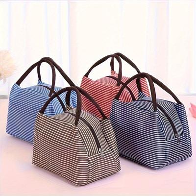 1pc Reusable Striped Outdoor Camping Lunch Bag, Pinic Bag, Tote Bento Bag for Outdoor Camping, School,Work