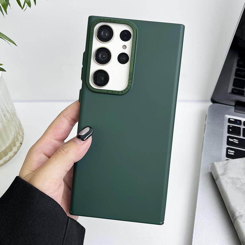 Suitable for Samsung S23ultra Metal Lens Ring Mobile Phone Case S23plus Oil-sprayed Skin Sensing S22 Solid Color Protective Case