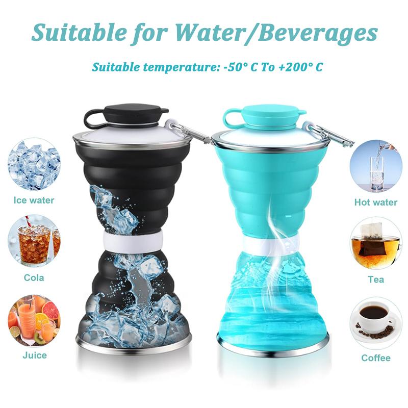 500ML Silicone Water Bottle Cup Foldable Leak Proof Portable Sports Travel Water Bottles For Outdoor Travel Gym Hiking Reuseable