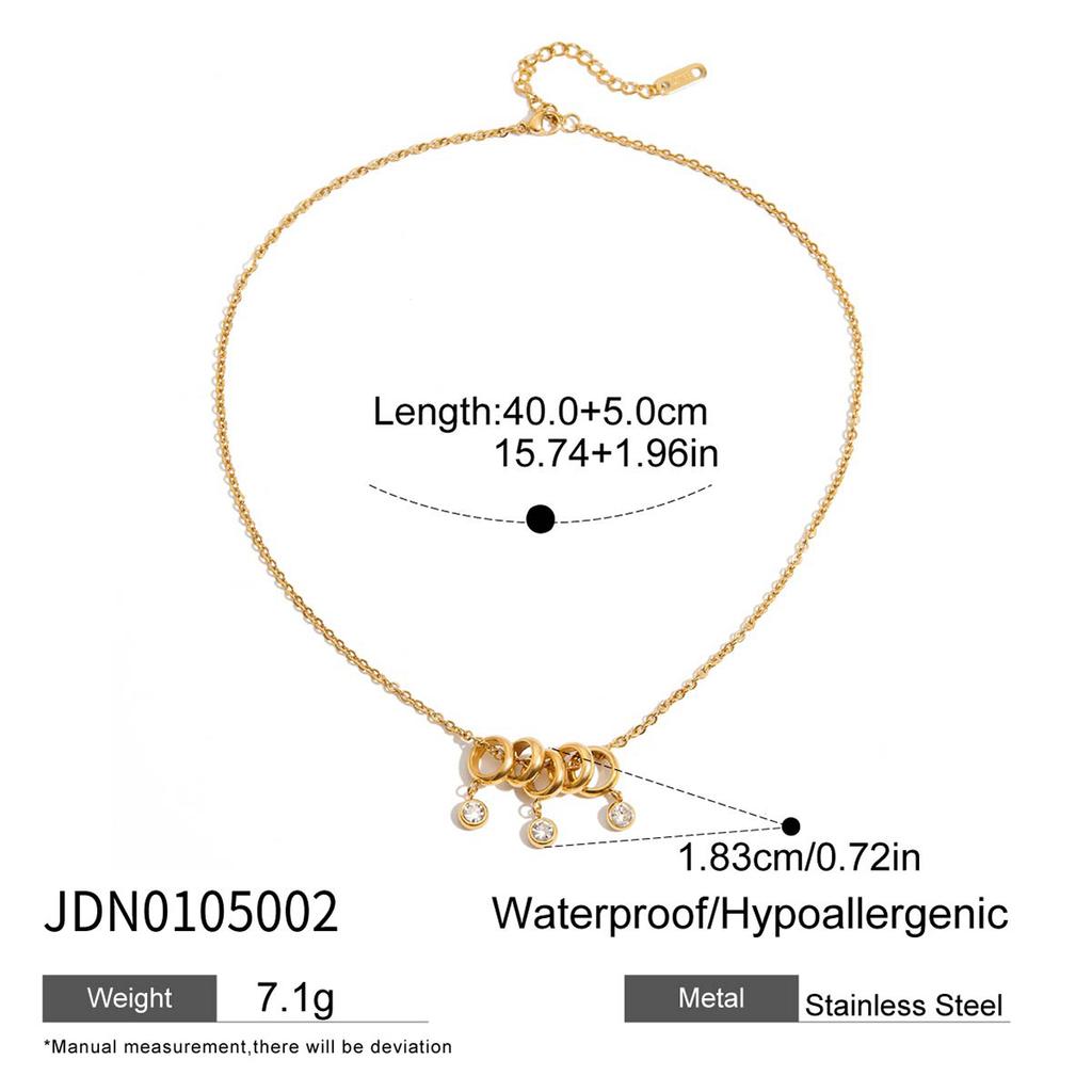 Youthway Fashion White Rhinestone Pendant Necklace For Ladies Gold Color Plated Stainless Steel Round Jewelry Accessory