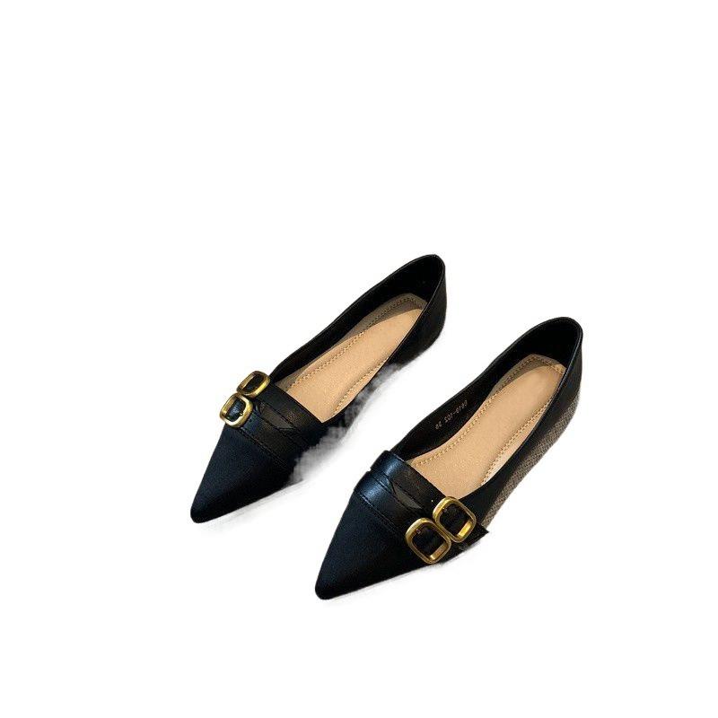 Pointed Flat-soled Single Shoes Women's Spring New Color Matching Temperament Versatile Doudou Shoes Shallow Soft-soled Ladyshoes