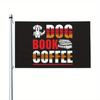 2D Flat - 2D Flat - 1pc Multi-Size Optional 2D Flat, Heavy-Duty Polyester Dog Book Coffee Flag | "Dog Book Coffee" Design with Dog Illustrations, Blac