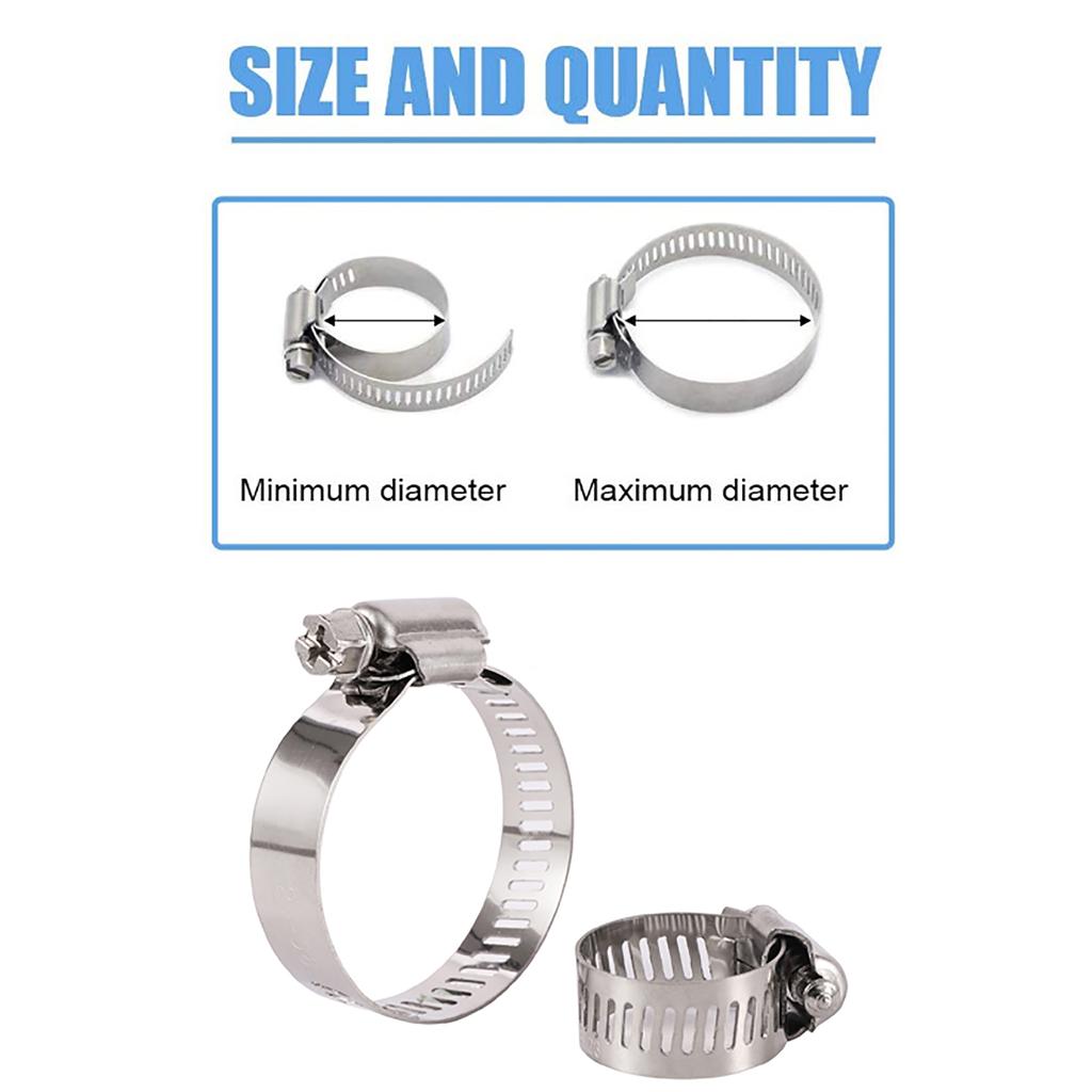 5pcs Stainless Steel 201 Hose Clamp 59~165mm Retractable Hose Clamp Fastener Worm Gear Hose Clamp Garden Water Connection