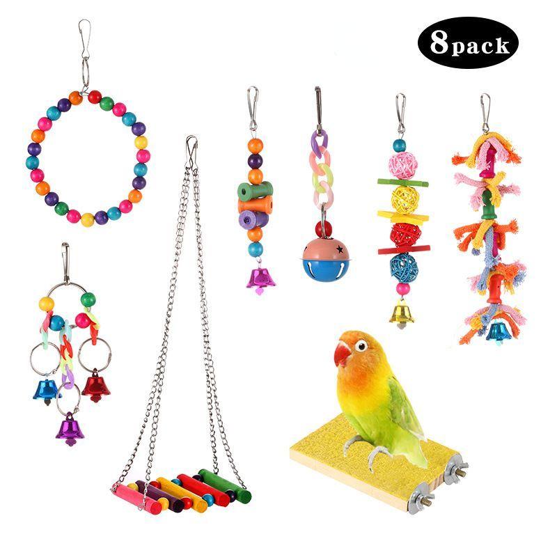 Sada hraček pro ptáky Papouščí kousací hračky Houpačka Závěsný most Hrací stanice Kombinovaná sada tyčí Hračky Příslušenství do ptačí klece