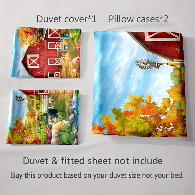 Farmyard Scene Illustration. Bedding Duvet Cover Sets Duvet Covers Pillowcases Gifts (1 * Duvet Cover 2 * Pillowcases, Without Duvet Insert)