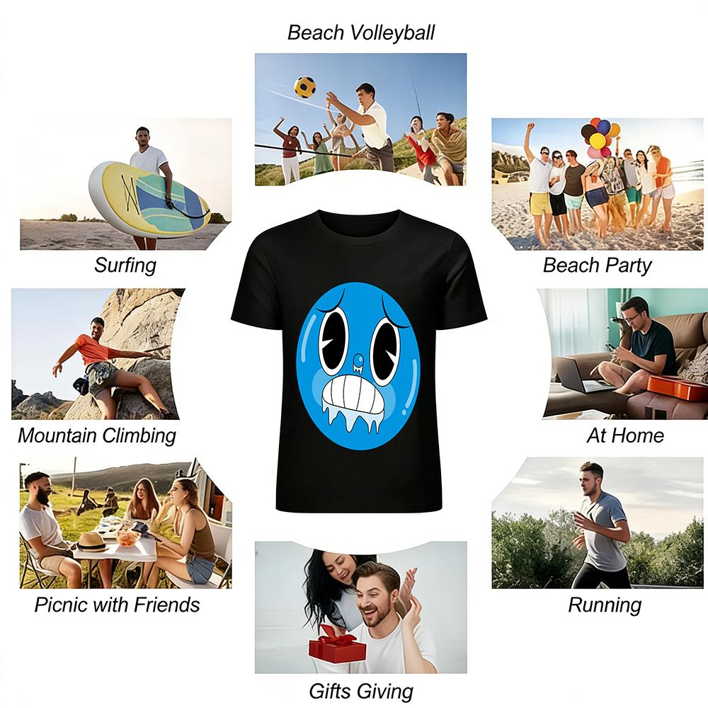 Funny Blue Ball Panic Expression Print T-shirt Unisex Casual Loose Cotton Daily Top Pure cotton T-shirt