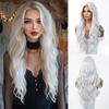 Women's Long Wavy Wig, White Center Part Synthetic Hairpiece for Daily & Cosplay