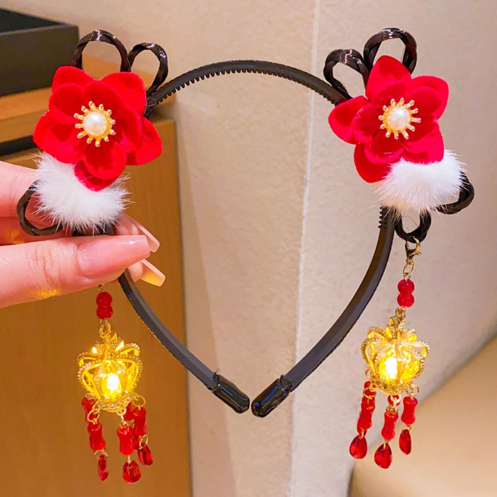 Flower Tassel Hanfu Wig Headband Chinese Style New Year Headdress  Children