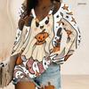 Women Plus Size V Neck Long Sleeve Halloween Mushroom Ghost Print Top