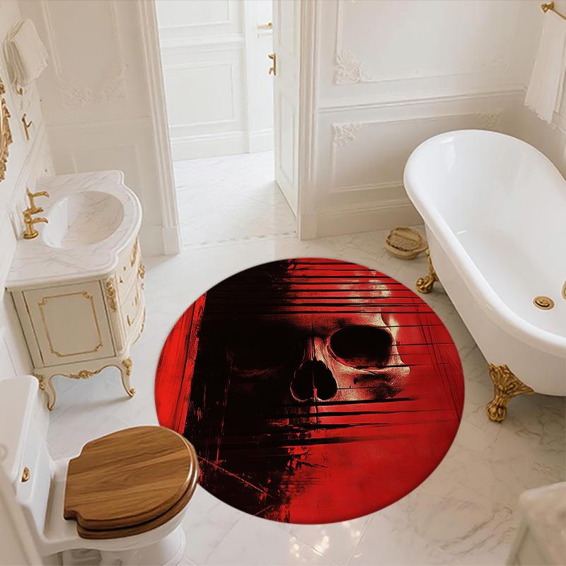 Red and Black Skull,Round Area Rug,Carpet Rug for Living Room Bedroom Sofa Playroom Decor,Non-slip Floor Mat