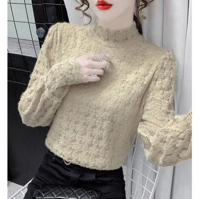 Camicia in Pizzo da Donna, Spessa e Peluche, Collo Semialto, Alla Moda ed Elegante, Intimo Autunnale e Invernale