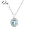 SODROV Blue Zircon Pendant Necklace with Stainless Steel Chain