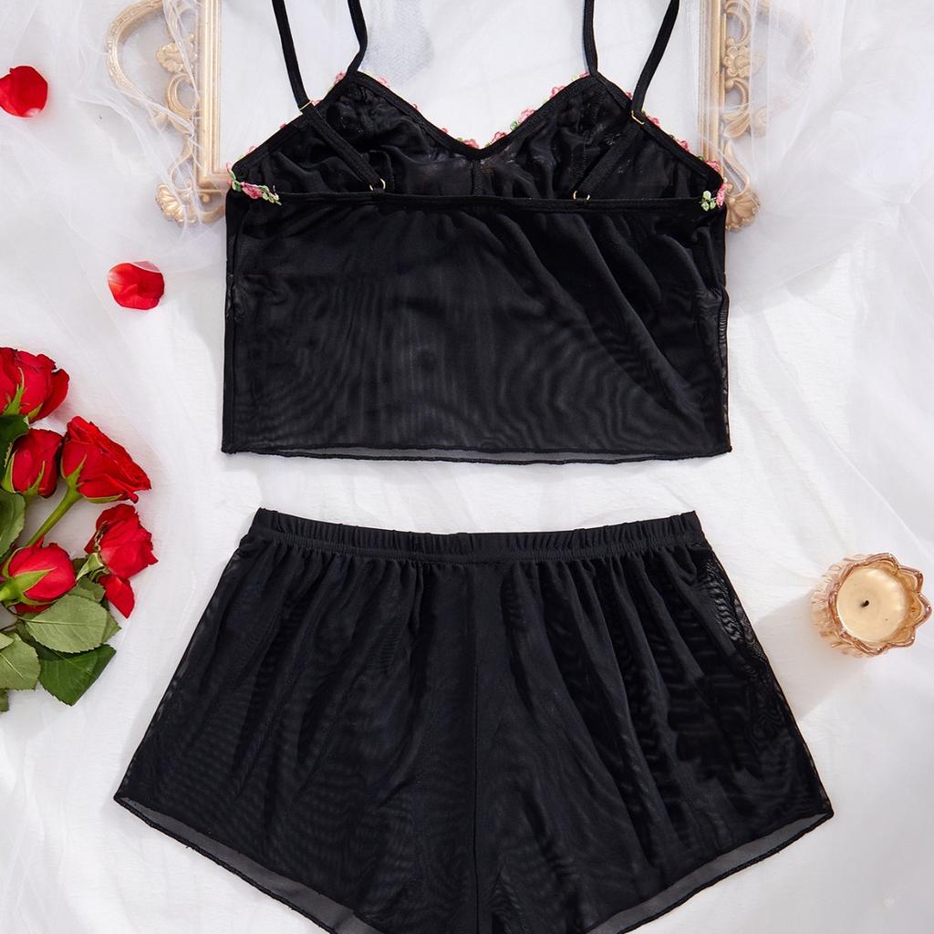 Popular i n s wind suspender pajamas summer thin sexy mesh vest shorts two-piece set