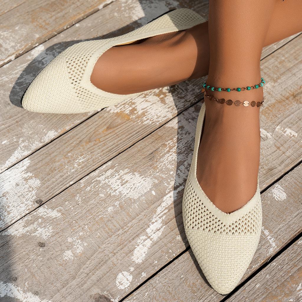 Knitted Women's Shoes with Breathable Soft Sole New Comfortable Pointed Flat Bottom Shallow Mouth, One Foot Casual Single Shoe