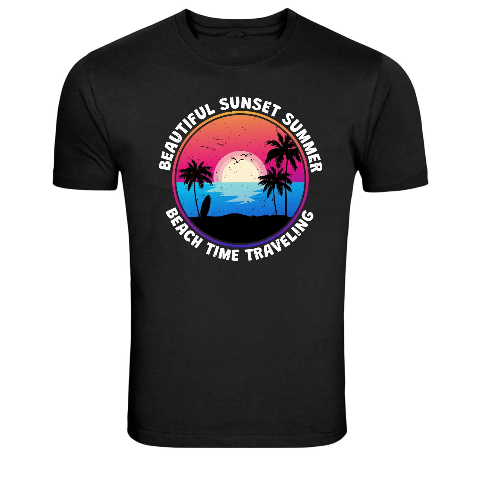Beautiful Sunset Summer Beach Time Travel Graphic T Shirt L