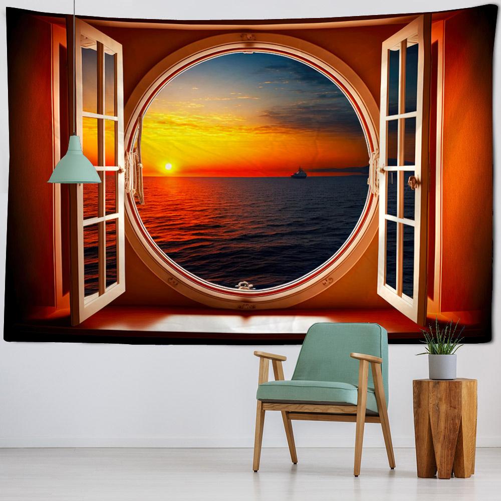 Imitation window art decorative tapestry, retro oil painting, home background wall hanging, bedroom and dormitory wall cloth