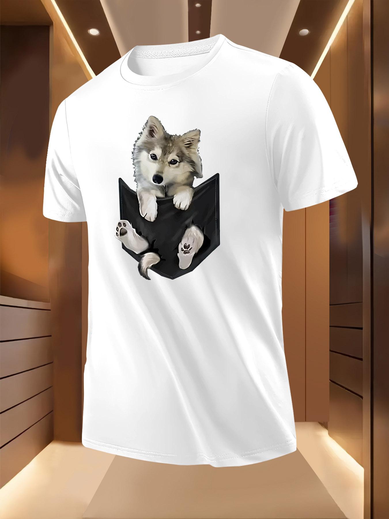 Light Yellow Tshirt - Cute Puppy Peeking from Pocket Grap... XL