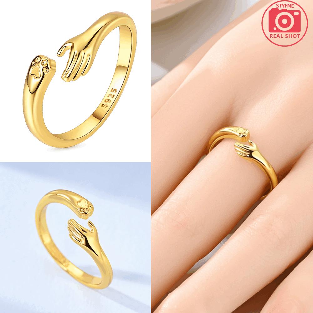 925 Silver Gold Hugging Ring Cat Dog Cute Pets Ring Horseshoe Ring Open Woman s Ring Jewelry Delicate Valentine Gift