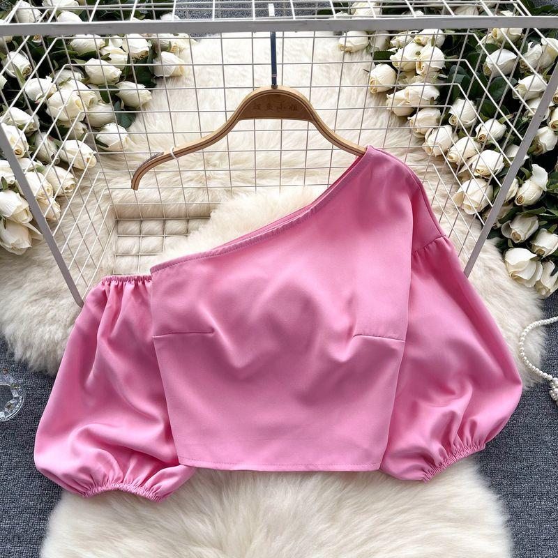 Chic Sneaky Design One-Shoulder Cold-Shoulder French Tops Shirt