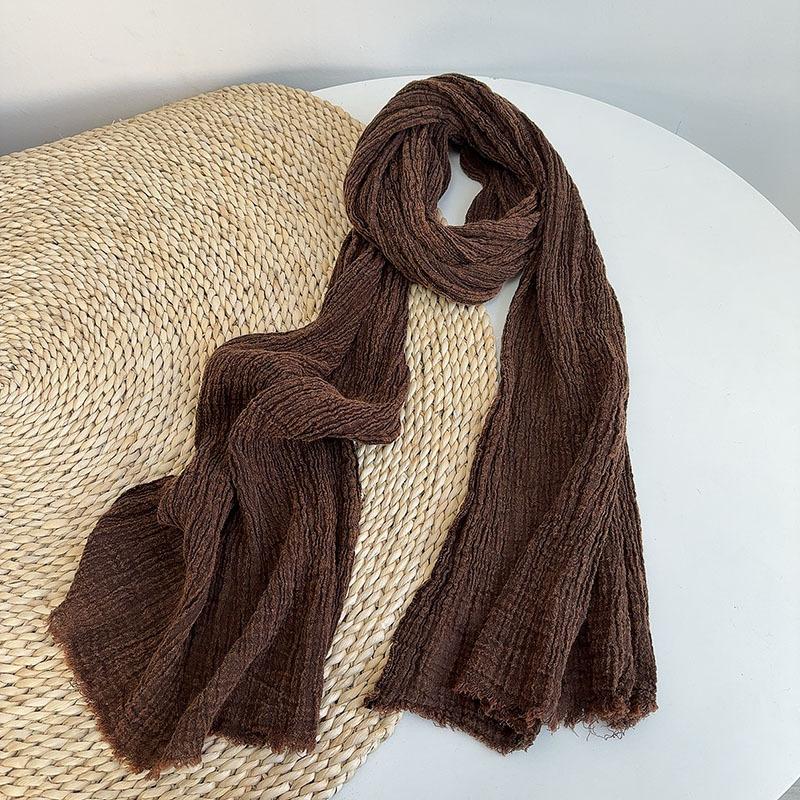 New Thick Pure Linen Wrinkled Scarf Four Seasons Versatile Soft Neck Scarf Women's Travel Shawl Scarf