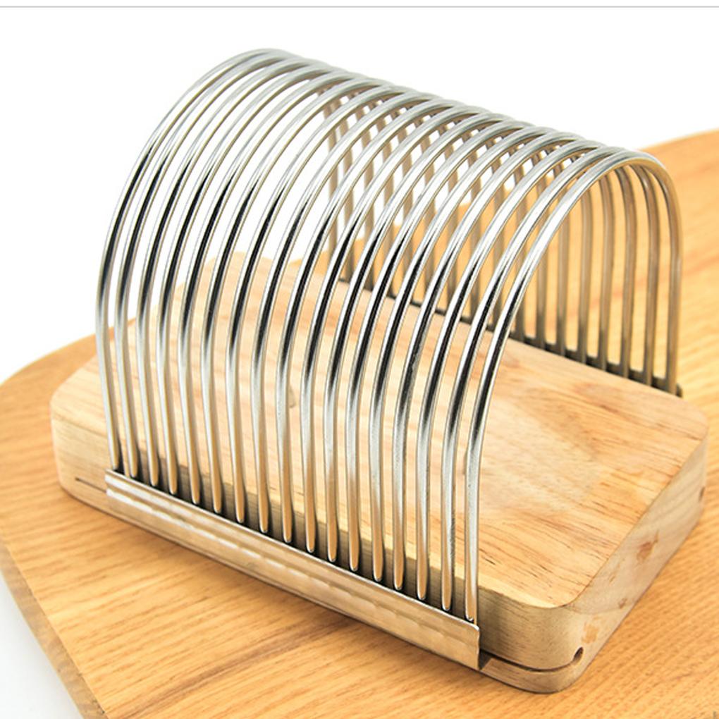 High Hardness Kitchen Slicer With Fixed Base For Uniform Toast Cutting Wooden Seat Toast Slicer