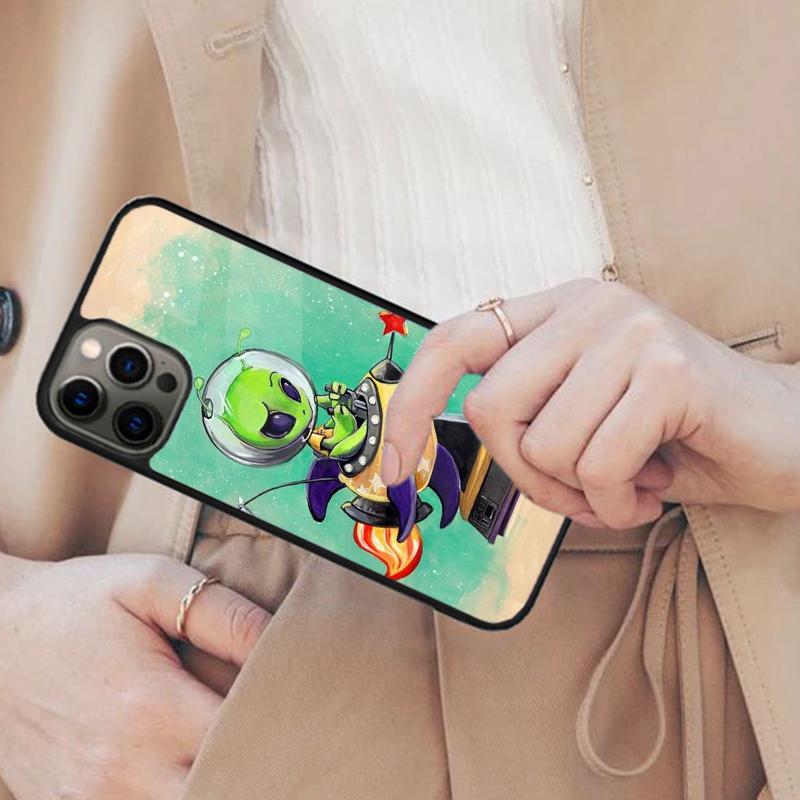 Cartoon Space Alien UFO Magnetic Phone Case For APPLE iPhone 17 Air 16 14 13 12 Pro Max 15 Plus Wireless Charge MagSafe Cover