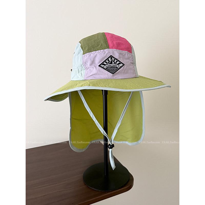 Outdoor Color Block Quick Dry Neck Protection Fishing Hat for Women Spring Summer Camping UV Protection Sun Bucket Hat