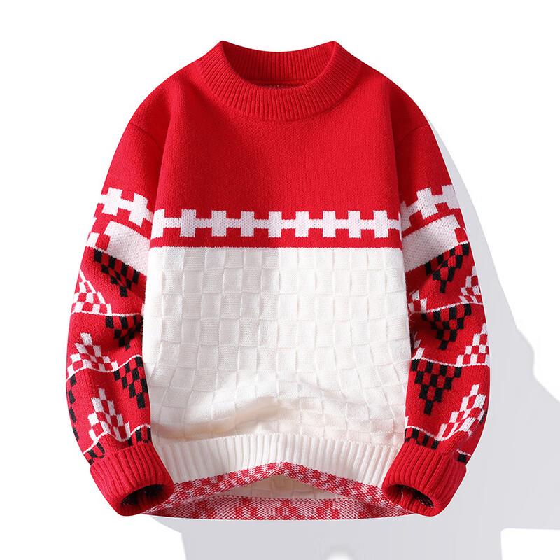 Men's Colorblock Jacquard Round Neck Pullover Sweater