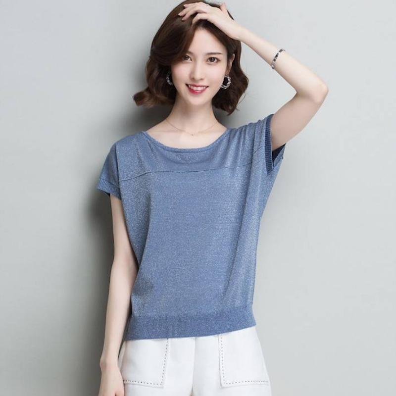 Plus Size Loose Summer Bat Sleeve Bright Silk Jersey Short Sleeve T-shirt for Women 40kg-100kg